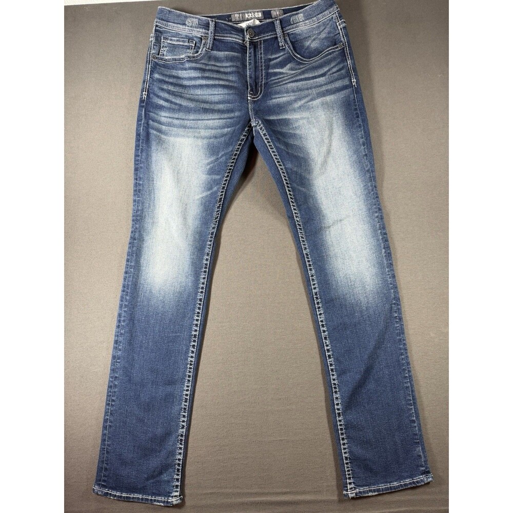 BKE Mason Taper Stretch Jean Men 34x34 Regular Fit Sanded Whiskered Modern Denim